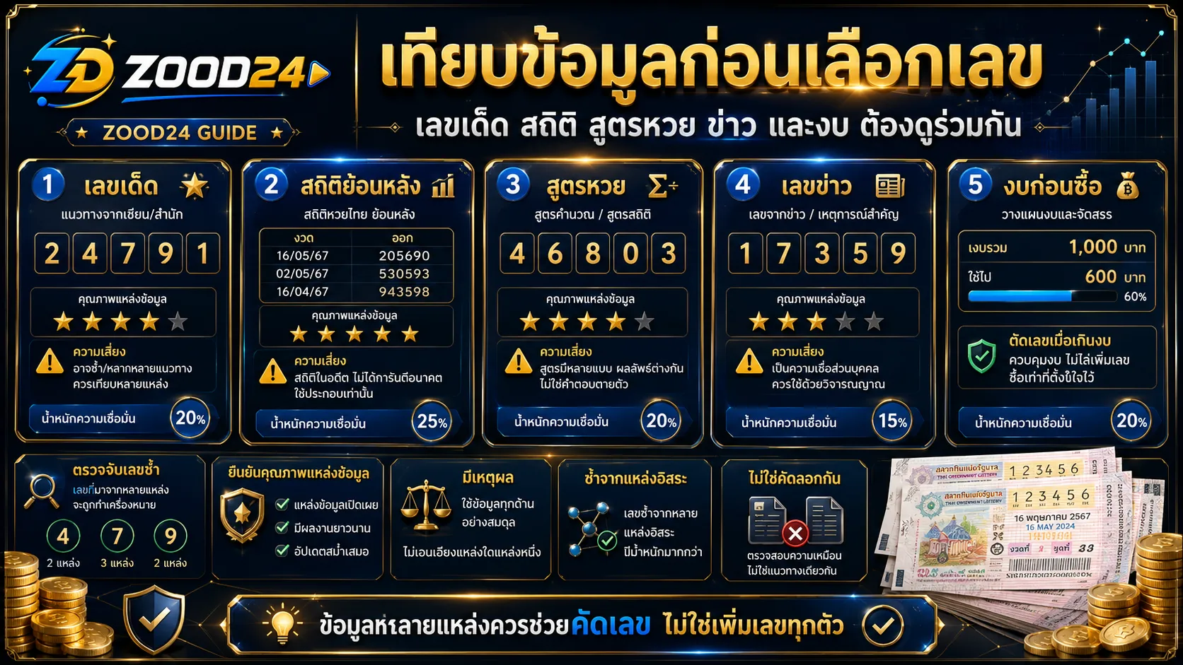 เปรียบเทียบเลขเด็ด สูตรหวย สถิติย้อนหลัง เลขข่าว และงบก่อนซื้อหวยไทย