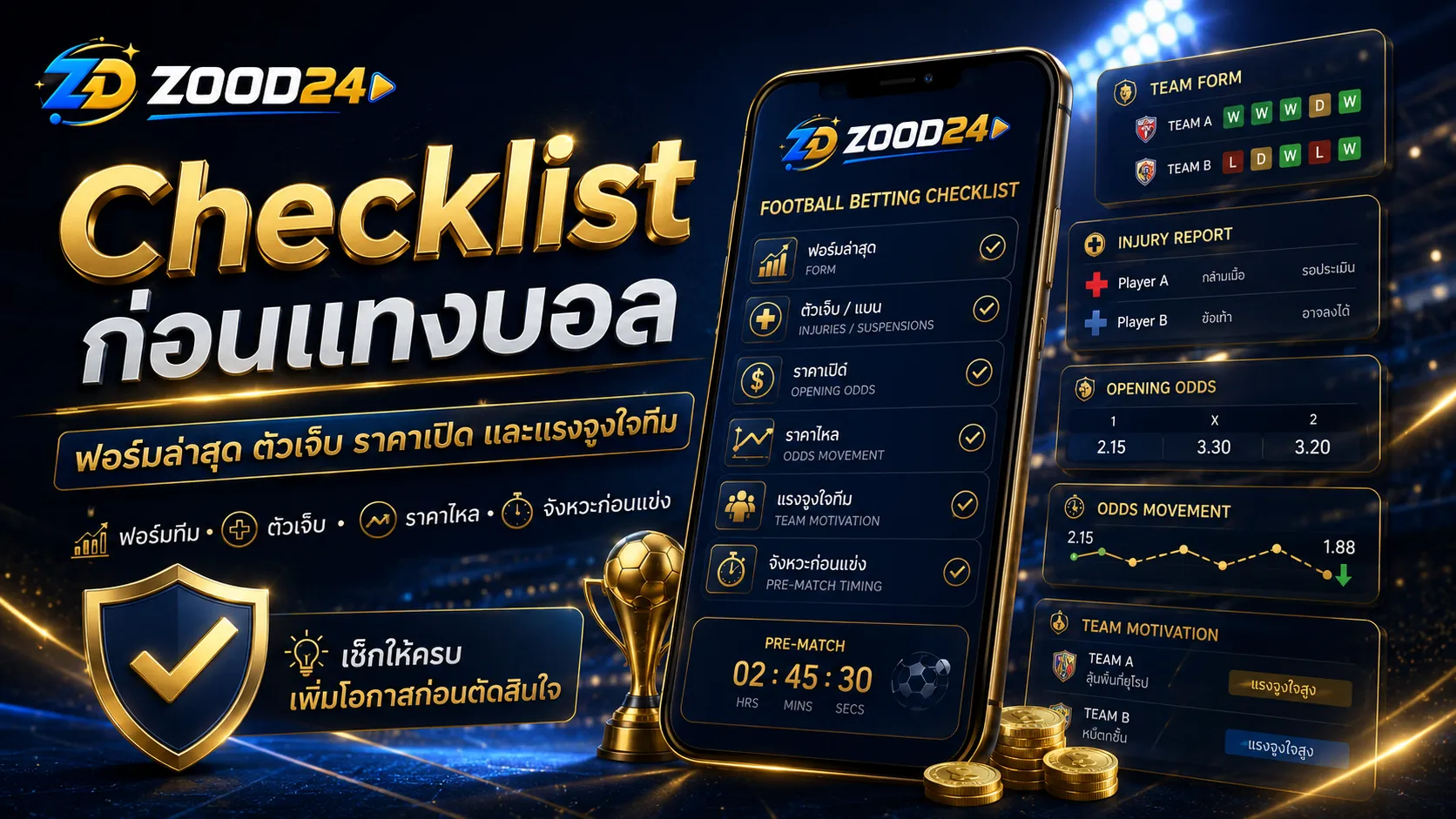 Checklist ก่อนแทงบอล ฟอร์มล่าสุด ตัวเจ็บ ราคาเปิด และแรงจูงใจทีม