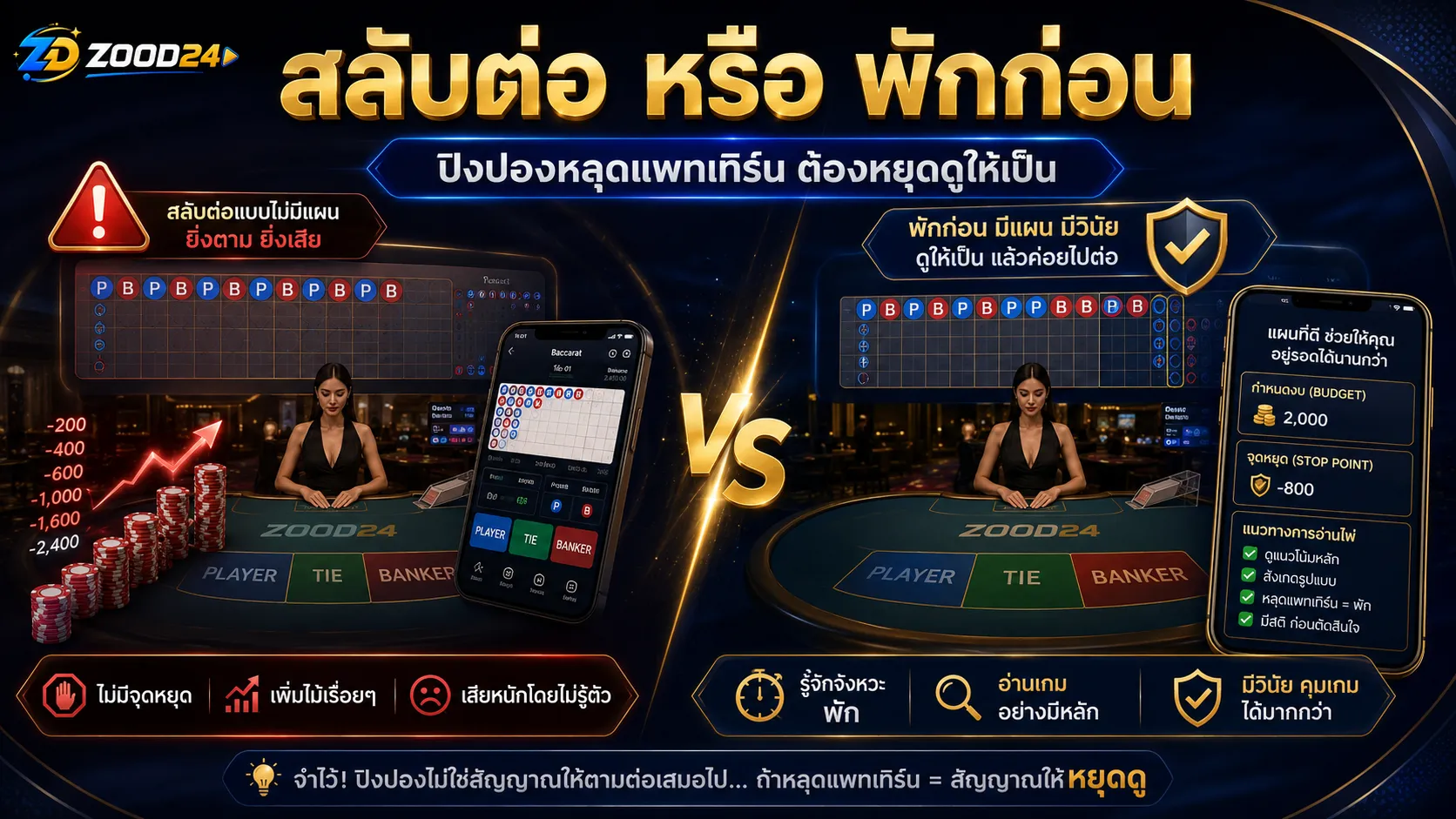 เค้าไพ่ปิงปองบาคาร่า ควรตามต่อหรือควรพักเมื่อจังหวะเริ่มหลุด