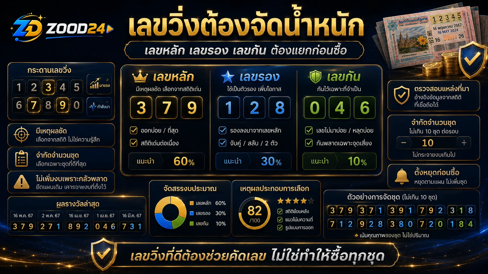 การจัดเลขวิ่งเป็นเลขหลัก เลขรอง เลขกัน และแบ่งงบก่อนซื้อหวยไทย