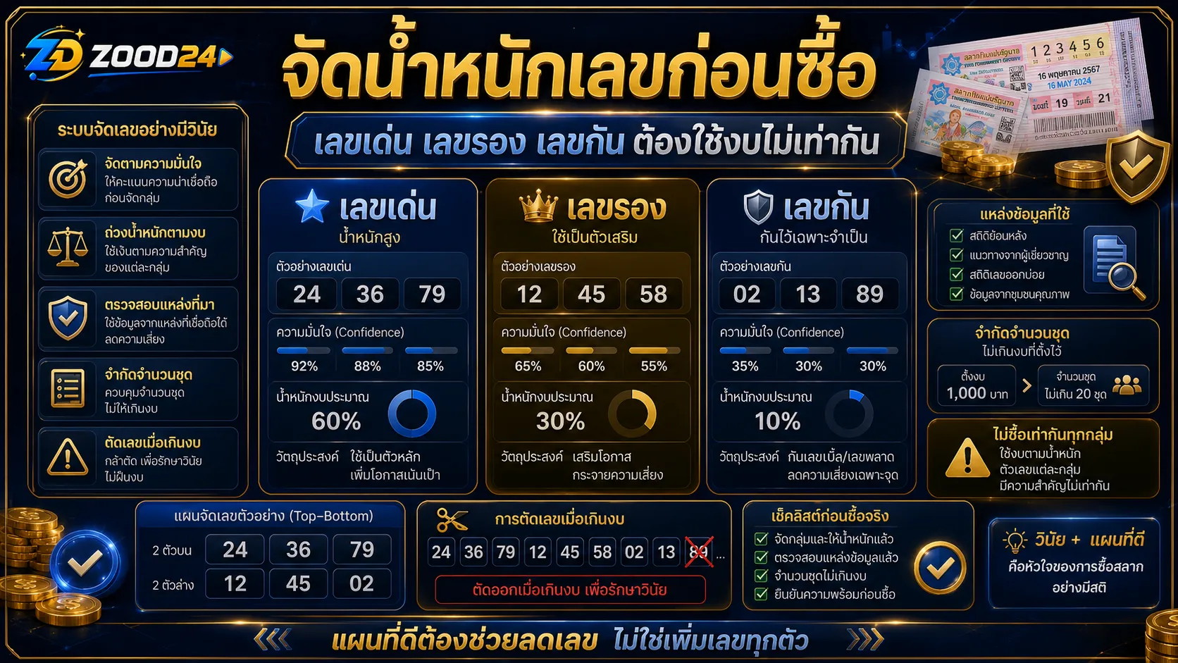 Checklist เลขเด่น เลขรอง เลขกัน แบ่งงบก่อนซื้อและหยุดเพิ่มเลขเมื่อเกินแผน