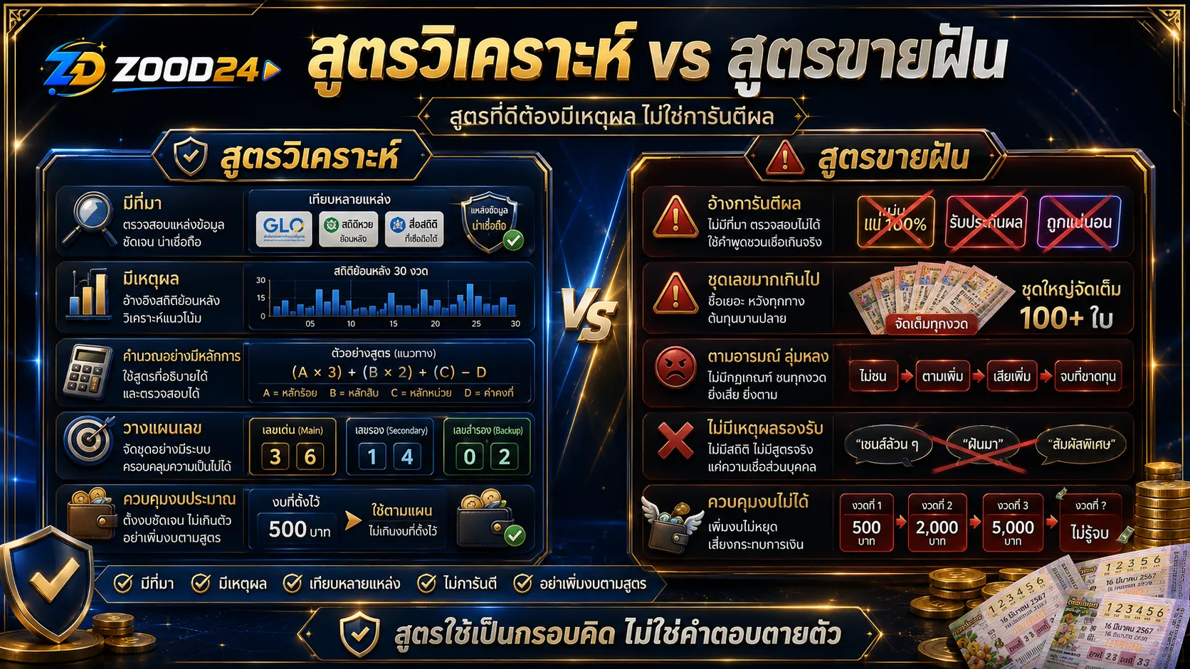 Checklist ก่อนเชื่อสูตรหวยไทย ต้องดูเหตุผล สถิติ เลขเด่น เลขรอง เลขกัน และงบก่อนซื้อ