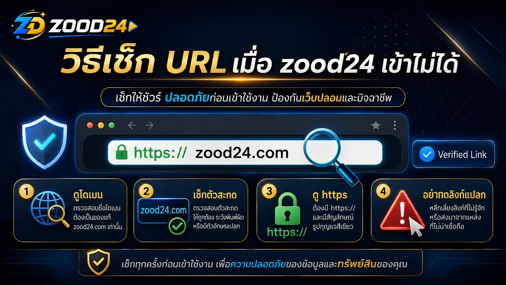 วิธีเช็ก URL zood24 เข้าไม่ได้ ตรวจสอบโดเมน https แถบที่อยู่ ลิงก์ทางเข้า และปุ่มนำทาง