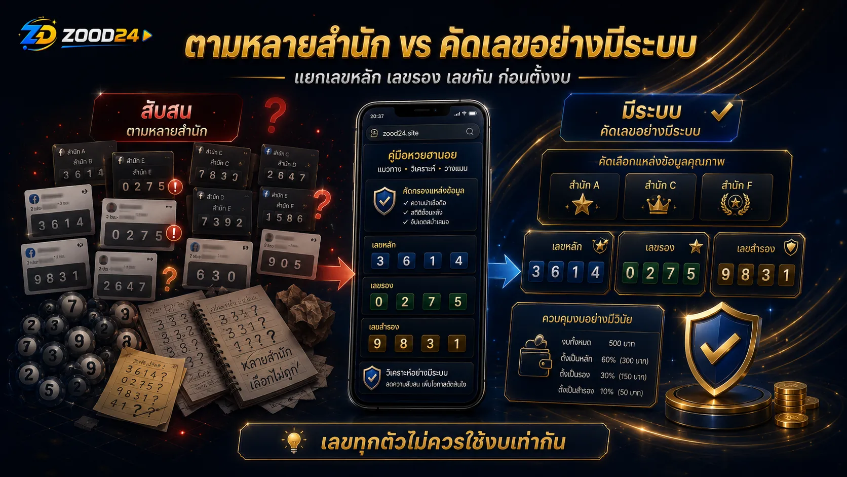 เปรียบเทียบมือใหม่ตามเลขหลายสำนักจนสับสน กับการคัดเลขอย่างมีระบบ แยกเลขหลัก เลขรอง เลขกัน และตั้งงบ
