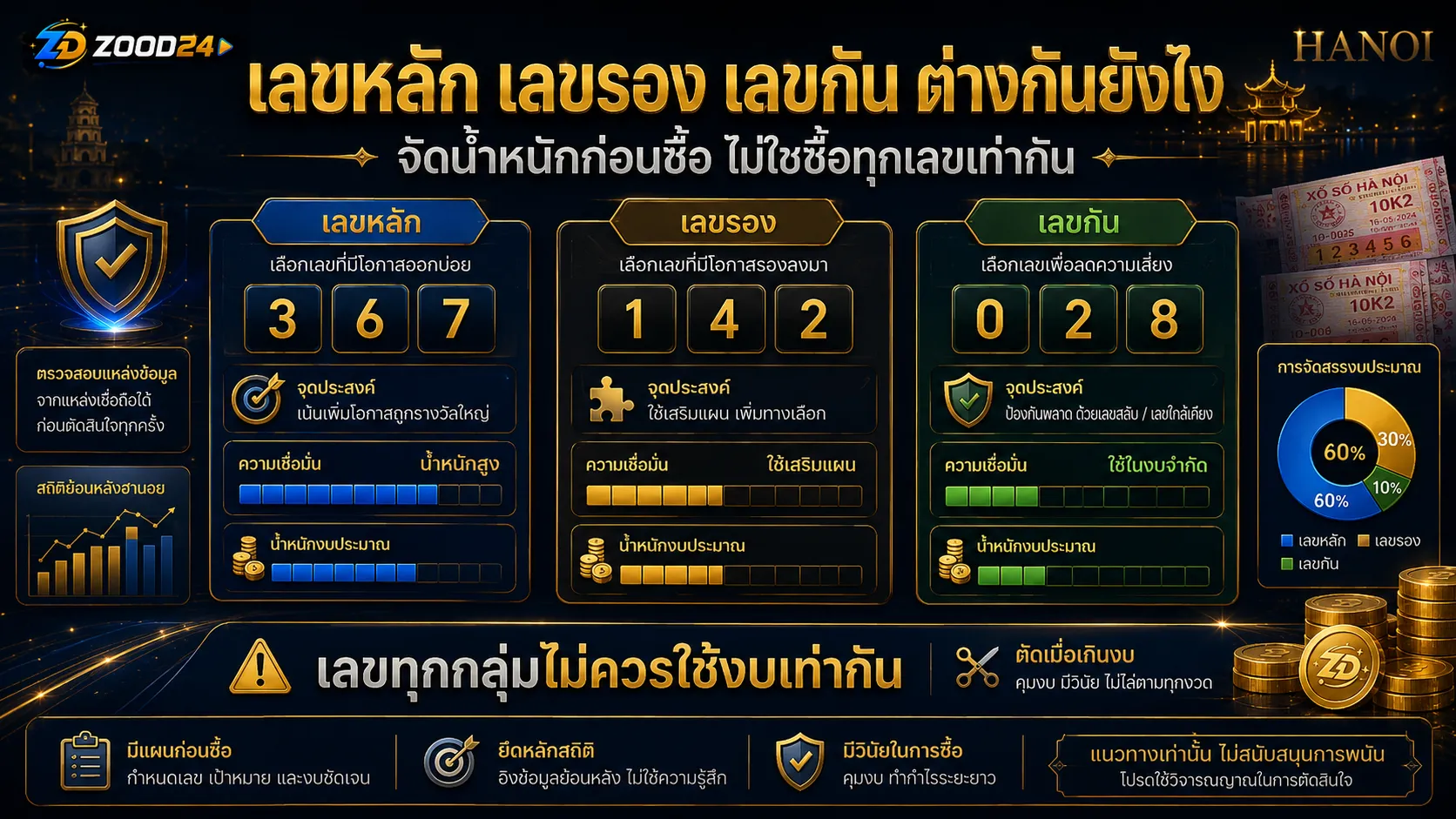 Checklist แยกเลขเด่นหวยฮานอย เลขหลัก เลขรอง เลขกัน ตั้งงบ และหยุดเมื่อเกินแผน