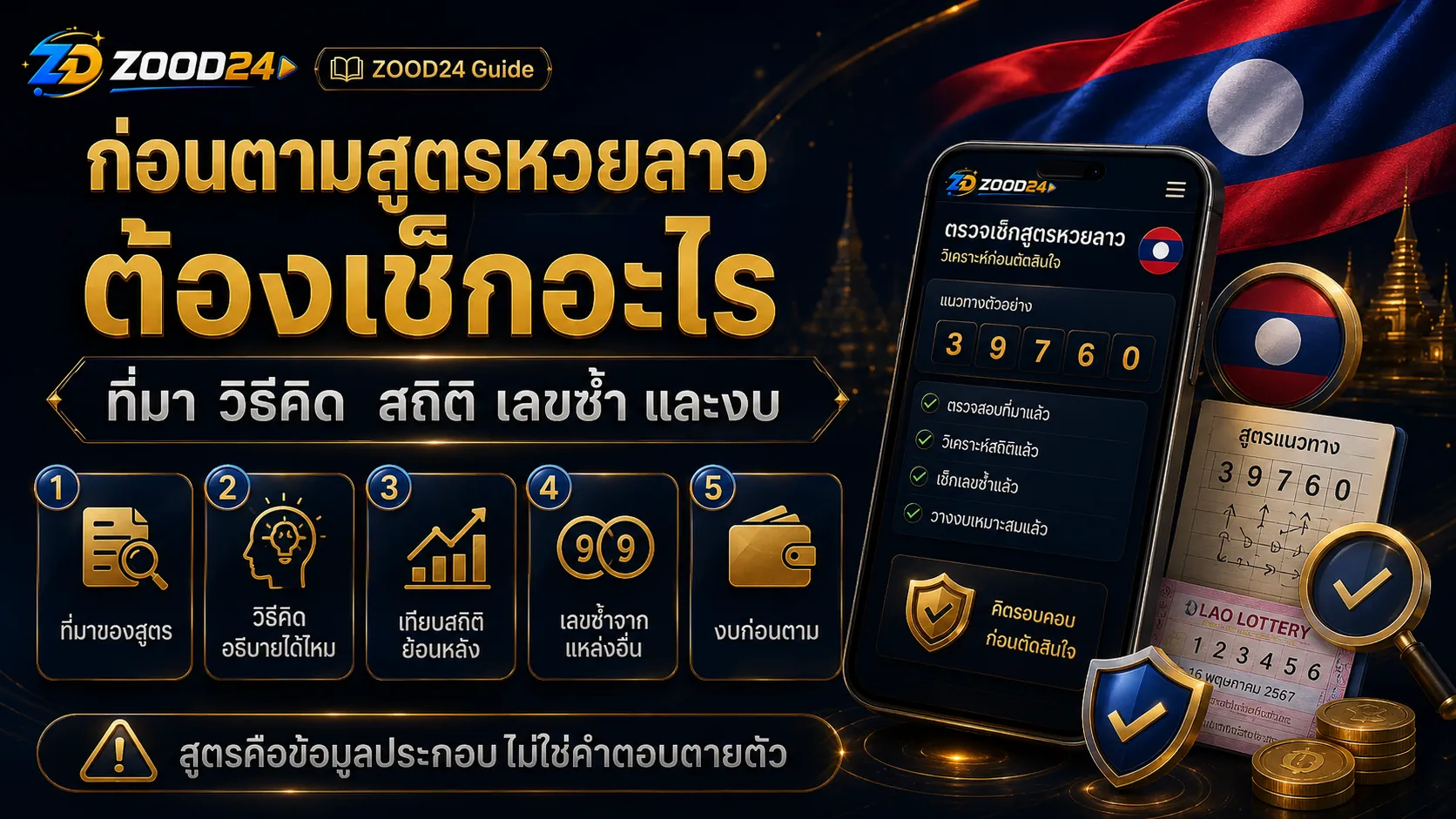 Checklist ก่อนตามสูตรหวยลาวพัฒนา เช็กที่มาของสูตร วิธีคิด สถิติย้อนหลัง เลขซ้ำ และงบก่อนซื้อพร้อมธงชาติลาว